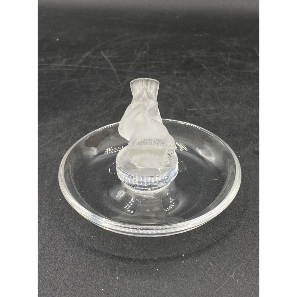 Lalique France Signed Birds Crystal Ring Trinket Dish Deux Colombes Kissing - Picture 7 of 11